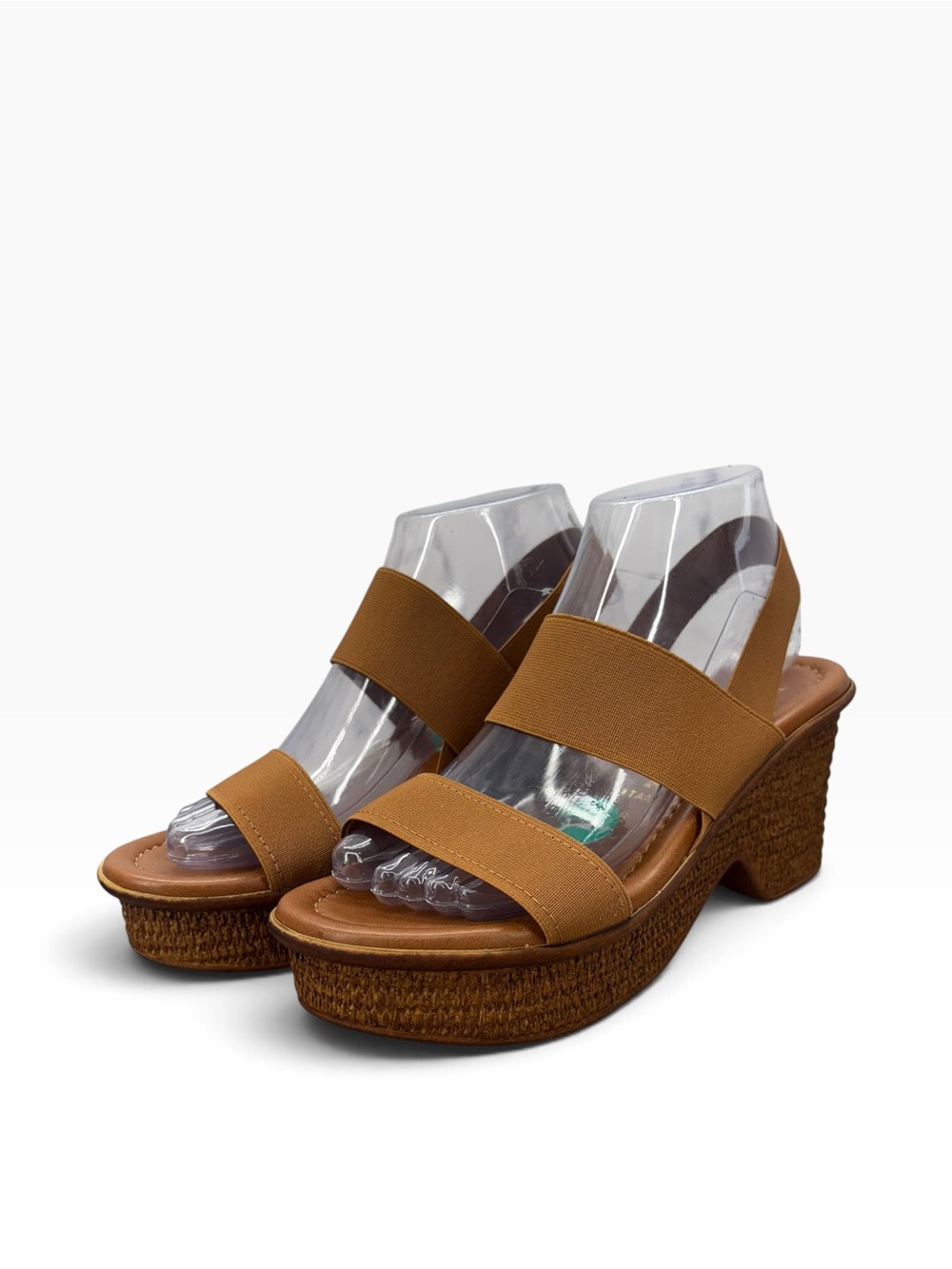 Italian Shoemakers Brown Elastic Strap Wedge Sandals